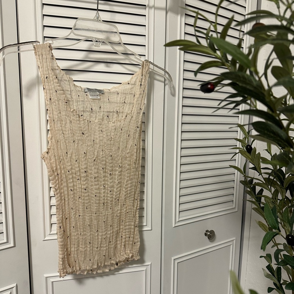 Alberto Makali Cream Sequin Ribbed Tank Top